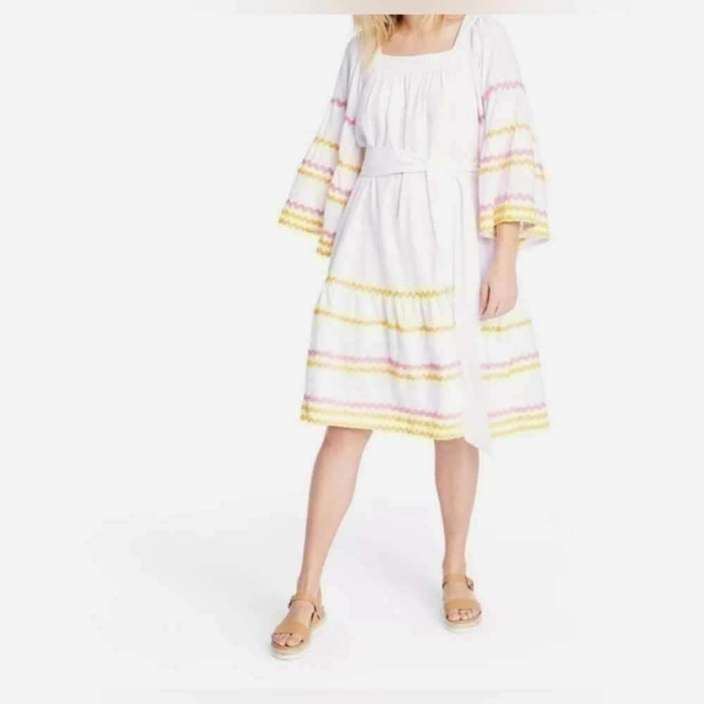 Lisa Marie Fernandez Target Ric Rac Flare Sleeve Boho Dress XS White/Pink